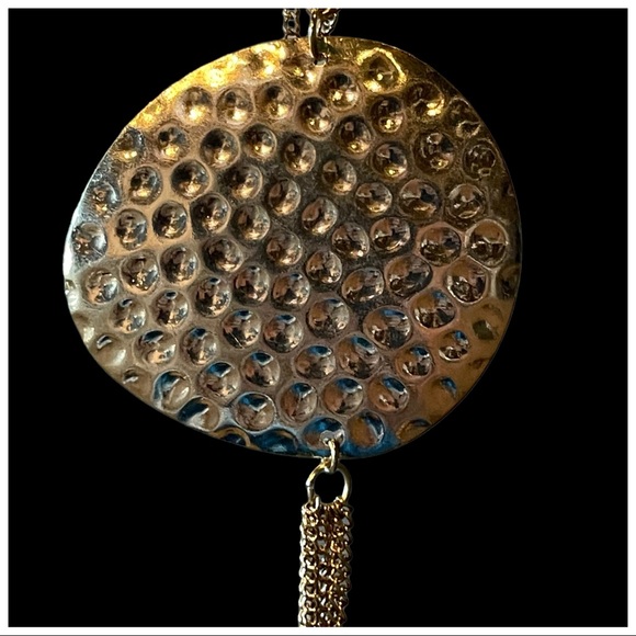 🎁 Long Hammered Metal Disc Necklace - Picture 7 of 9